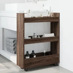 vidaXL Opbergtrolley smal 3-laags bewerkt hout bruin eikenkleurig