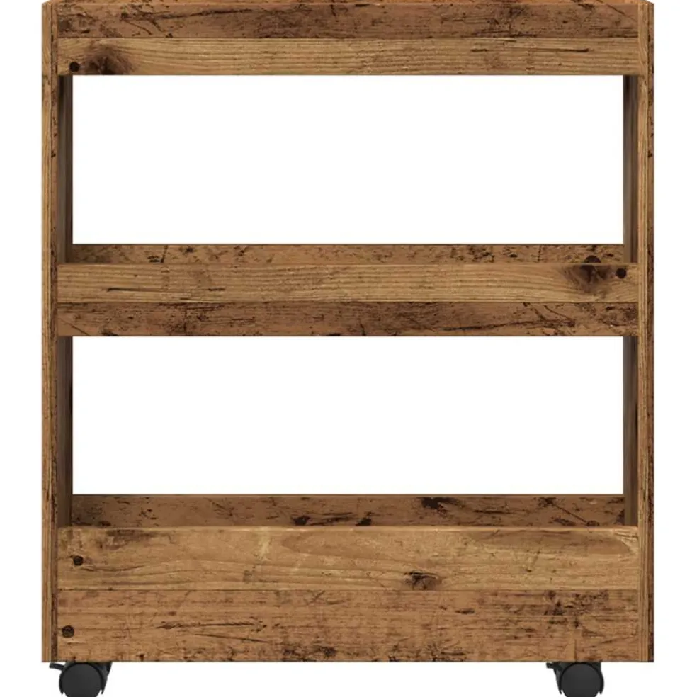 vidaXL Opbergtrolley smal 3-laags bewerkt hout oud houtkleurig
