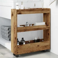 vidaXL Opbergtrolley smal 3-laags bewerkt hout oud houtkleurig