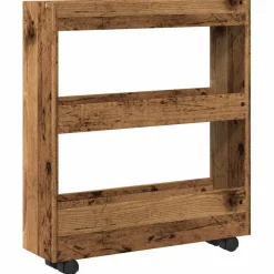 vidaXL Opbergtrolley smal 3-laags bewerkt hout oud houtkleurig