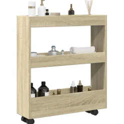 vidaXL Opbergtrolley smal 3-laags bewerkt hout sonoma eikenkleurig