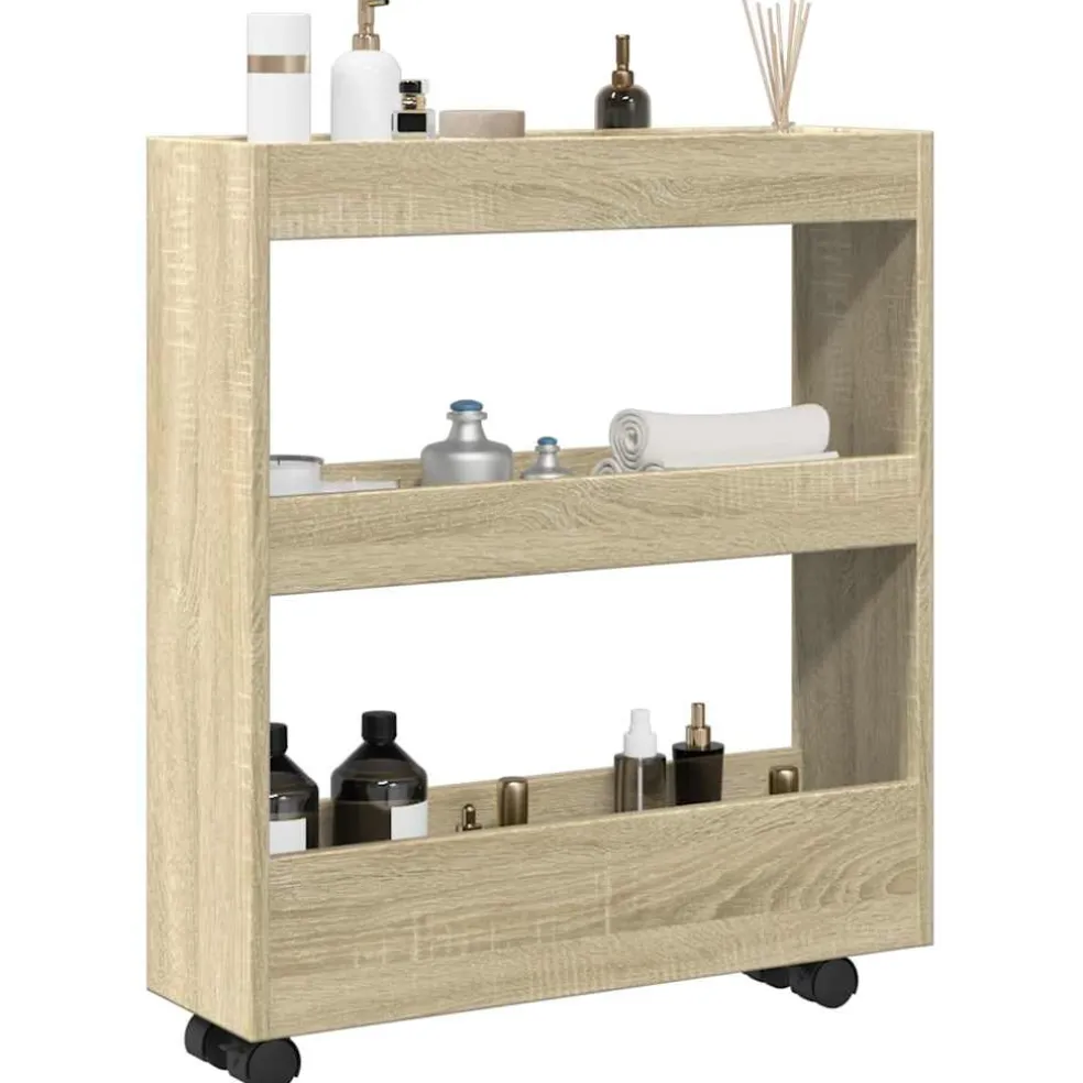 vidaXL Opbergtrolley smal 3-laags bewerkt hout sonoma eikenkleurig