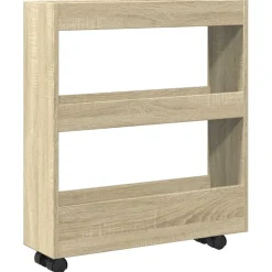 vidaXL Opbergtrolley smal 3-laags bewerkt hout sonoma eikenkleurig