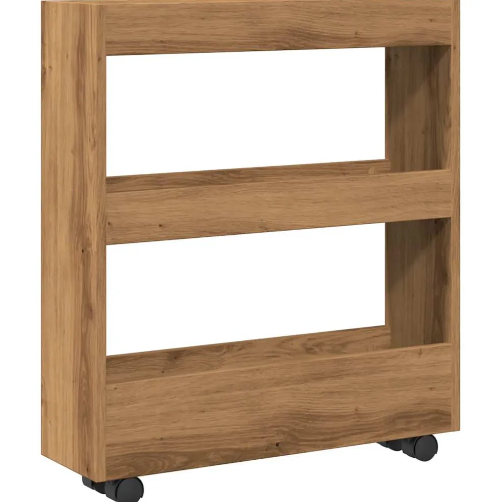 vidaXL Opbergtrolley smal 3-laags bewerkt hout artisanaal eikenkleurig