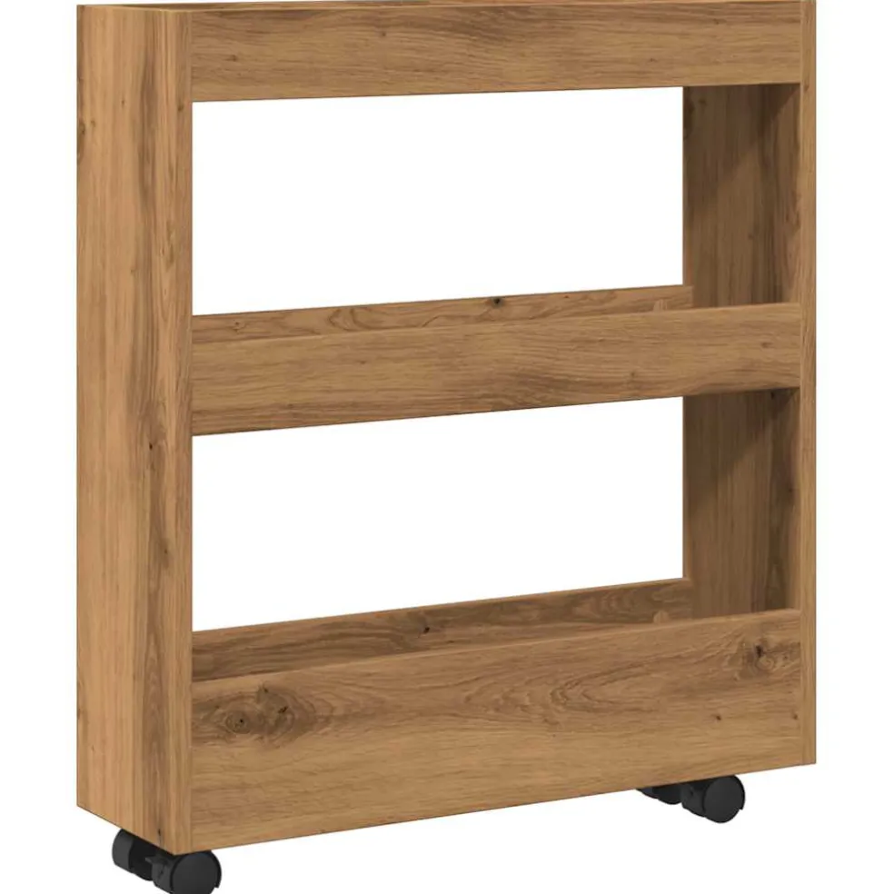 vidaXL Opbergtrolley smal 3-laags bewerkt hout artisanaal eikenkleurig