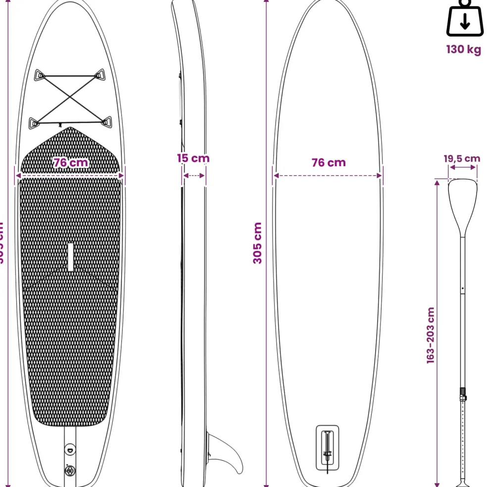 vidaXL Opblaasbaar Stand Up Paddle Board HYDROS 305 x 76 x 15 cm