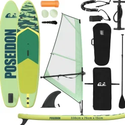 vidaXL Opblaasbaar SUP Board met Zeil POSEIDON 330 x 76 x 15 cm Groen