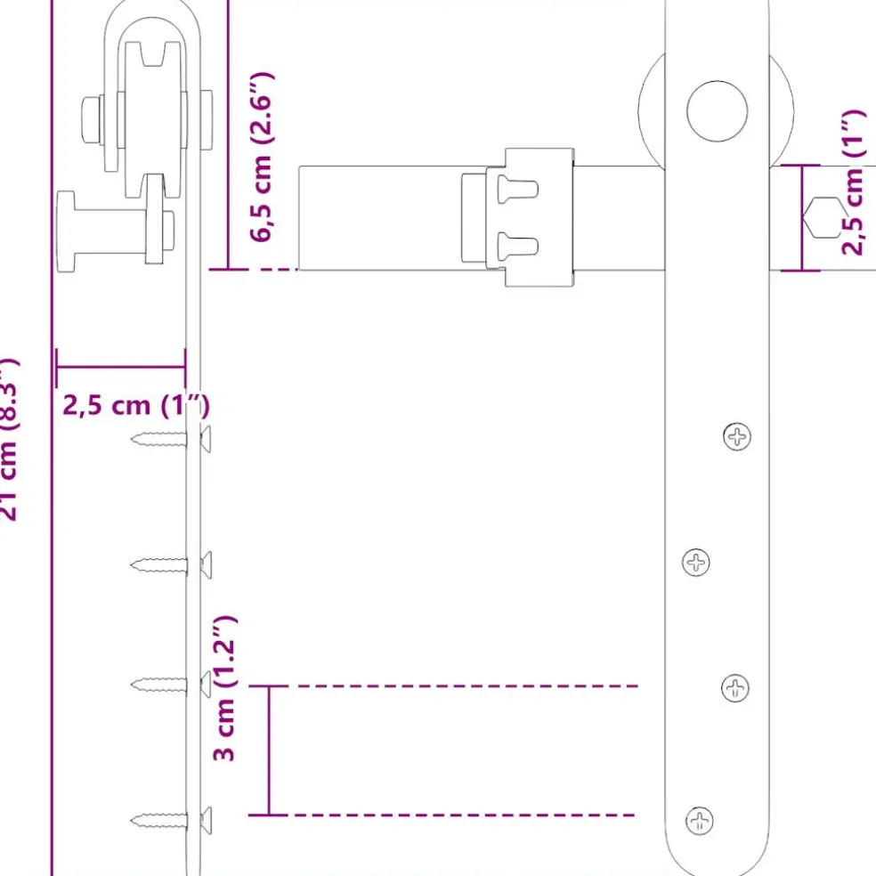 vidaXL Ophangset voor schuifdeur 122 cm koolstofstaal