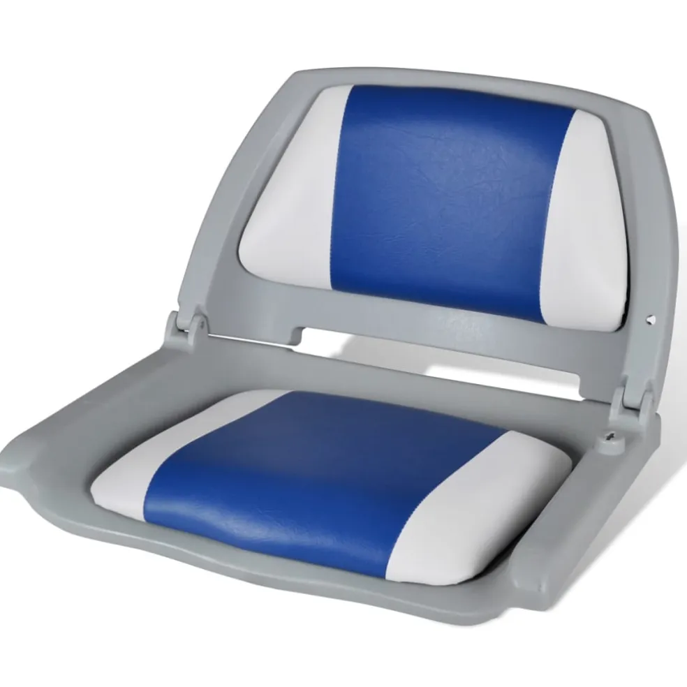 vidaXL Opklapbare bootstoel met blauw-wit kussen 48x51x41 cm