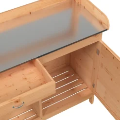 vidaXL Oppottafel met kast 110,5x45x124,5 cm massief vurenhout bruin