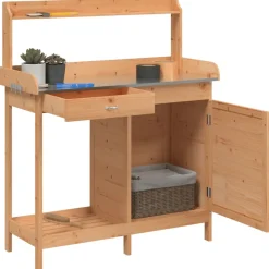 vidaXL Oppottafel met kast 110,5x45x124,5 cm massief vurenhout bruin