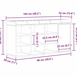 vidaXL Opslagbank Zwart Eiken 102 x 32 x 50 cm Bewerkt hout