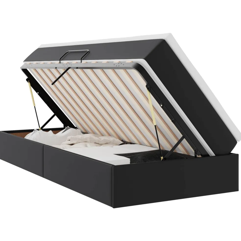 vidaXL Opslag bed met matras met matras Zwart 90 x 190 cm Nep Leer