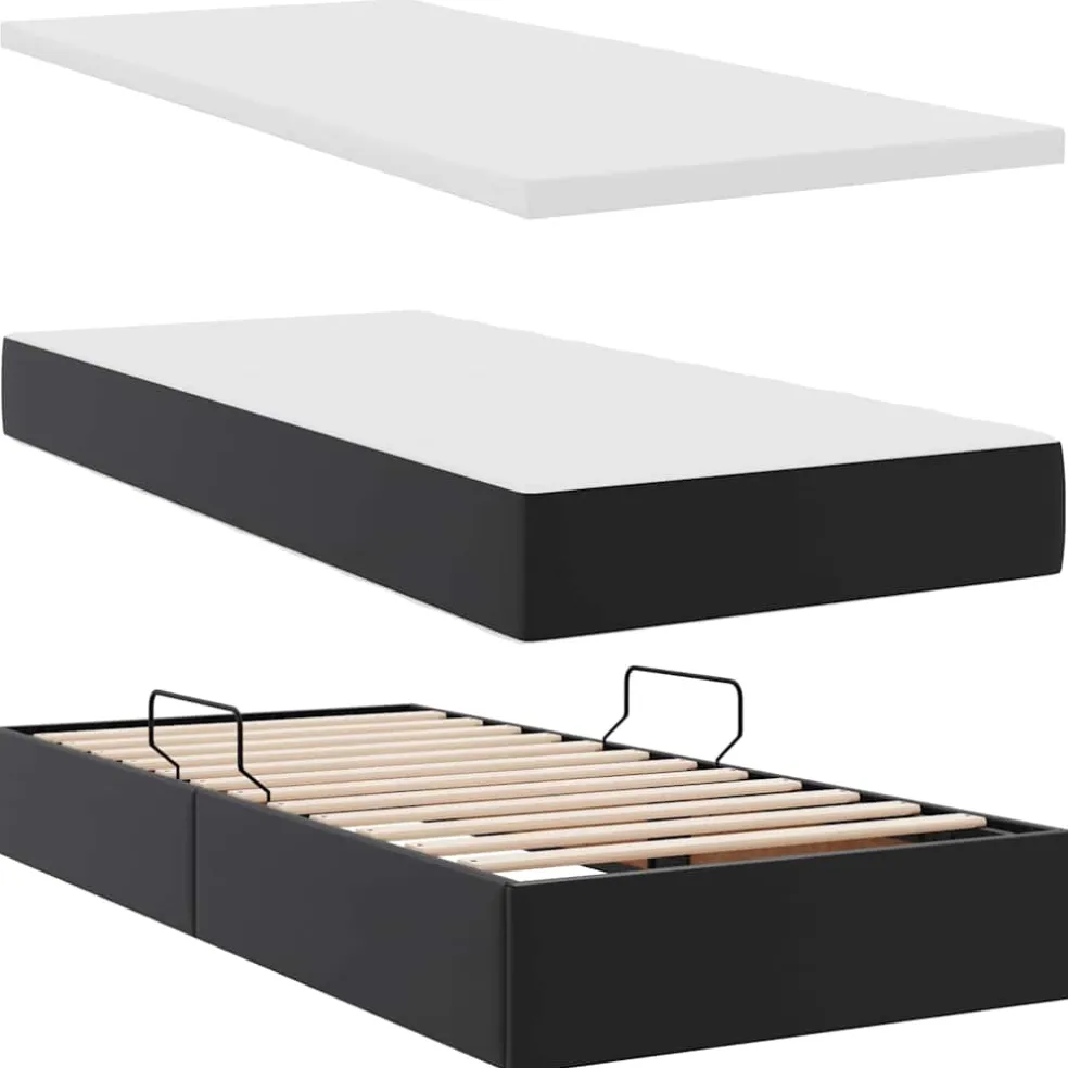 vidaXL Opslag bed met matras met matras Zwart 90 x 190 cm Nep Leer