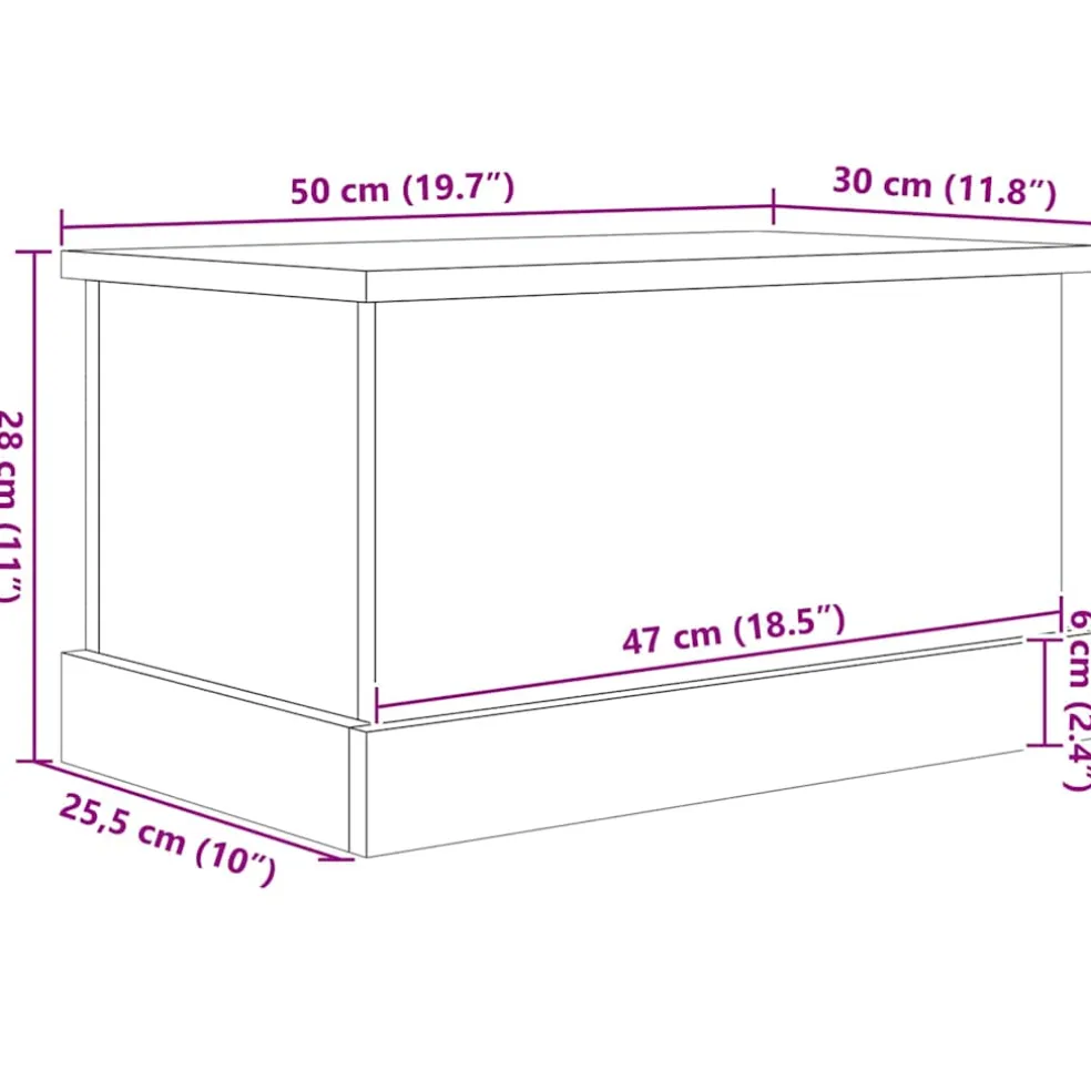 vidaXL Opslagdoos Zwart eiken 50 x 30 x 28 cm Bewerkt hout