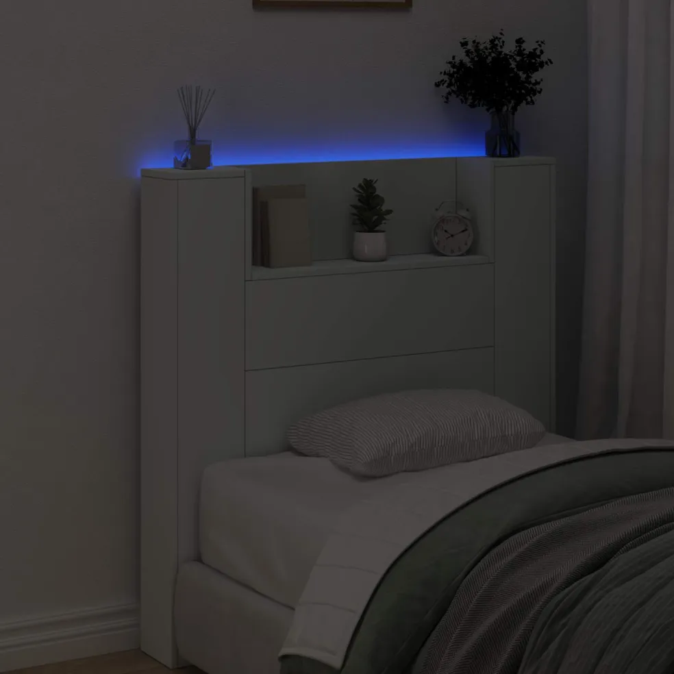 vidaXL Opslag hoofdeinde met LED Wit Bewerkt hout