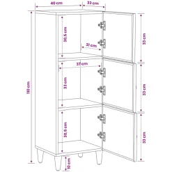 vidaXL Opslagkasten Bruin 40 x 33,5 x 110 cm Massief Mango Hout