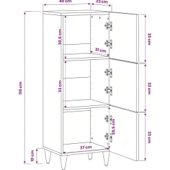 vidaXL Opslagkasten Multikleur 40 x 33,5 x 110 cm Massief Mango Hout