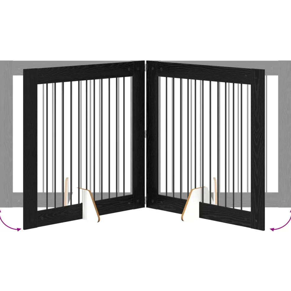 vidaXL Opvouwbaar hondenhek met standaards 2 st Zwart eiken 200,5 cm