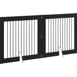vidaXL Opvouwbaar hondenhek met standaards 2 st Zwart eiken 200,5 cm