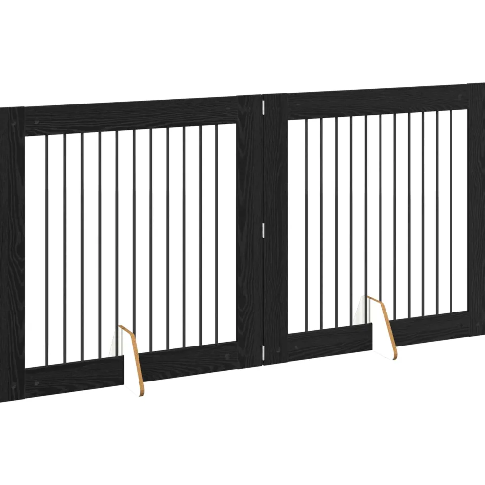vidaXL Opvouwbaar hondenhek met standaards 2 st Zwart eiken 200,5 cm