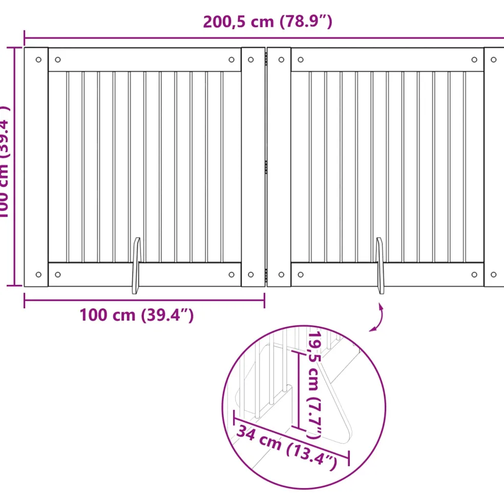 vidaXL Opvouwbaar hondenhek met standaards 2 st Zwart eiken 200,5 cm