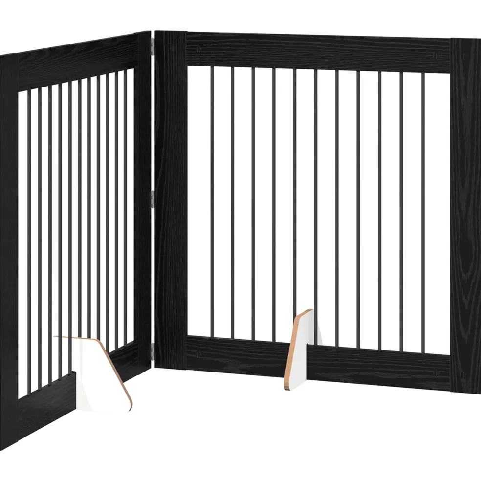 vidaXL Opvouwbaar hondenhek met standaards 2 st Zwart eiken 200,5 cm