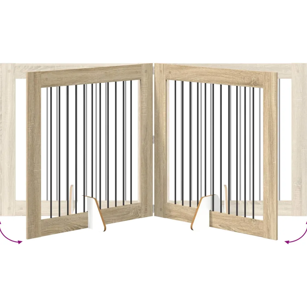 vidaXL Opvouwbaar hondenhek met standaards 2 st Sonoma Eiken 200,5 cm
