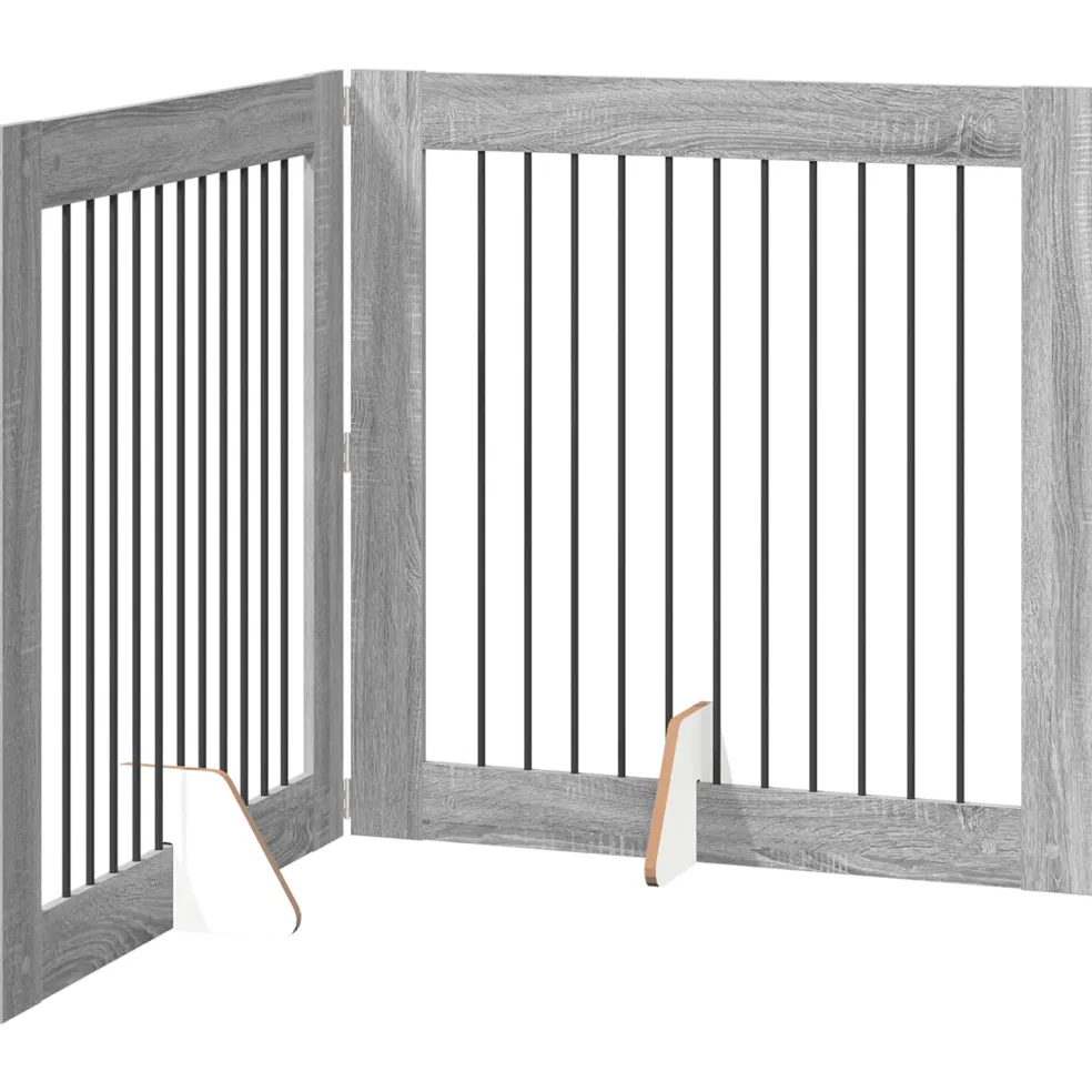 vidaXL Opvouwbaar hondenhek met standaards 2 st Grijs Sonoma 200,5 cm