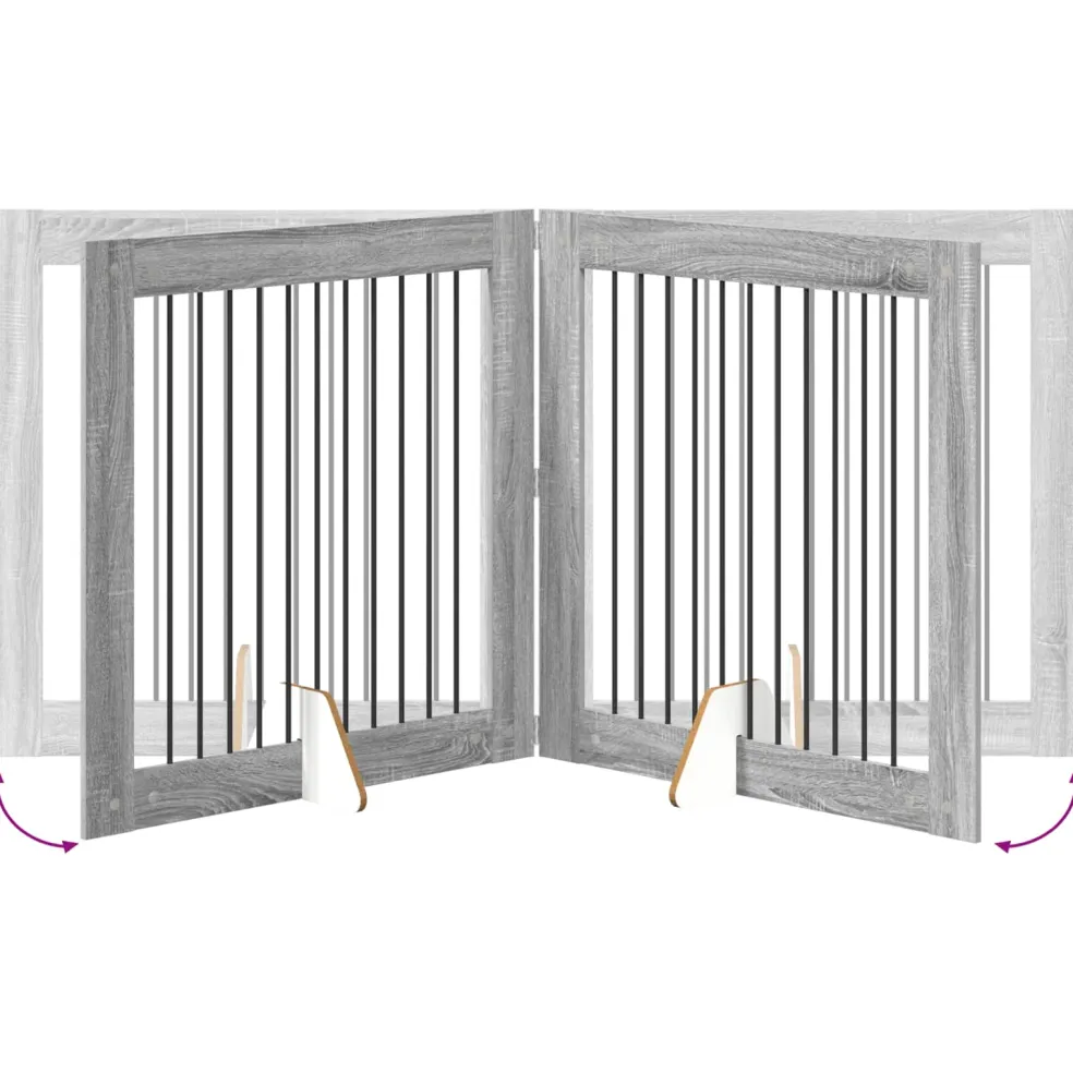 vidaXL Opvouwbaar hondenhek met standaards 2 st Grijs Sonoma 200,5 cm
