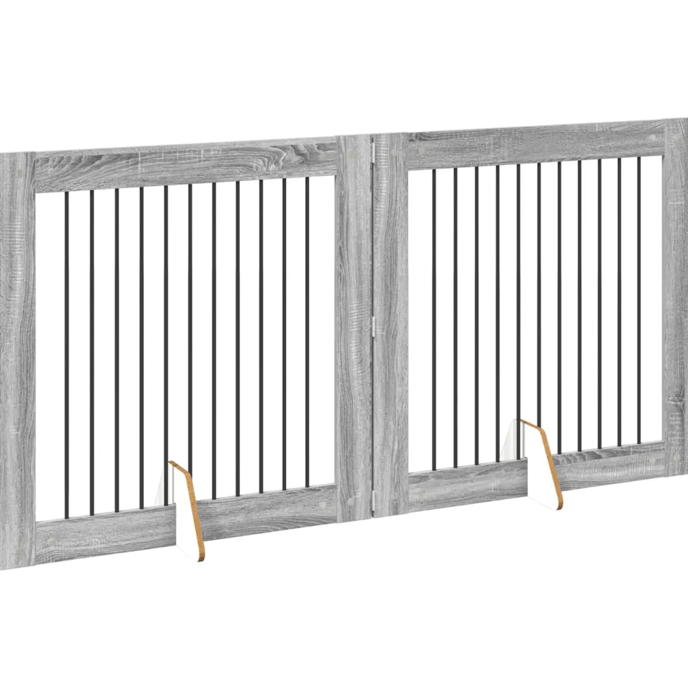 vidaXL Opvouwbaar hondenhek met standaards 2 st Grijs Sonoma 200,5 cm