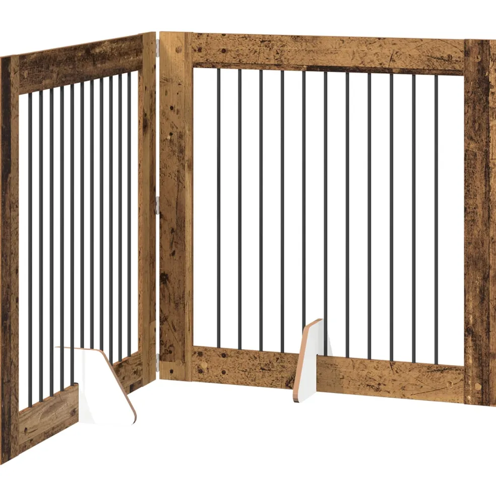 vidaXL Opvouwbaar hondenhek met standaards 2 st Oud hout 200,5 cm