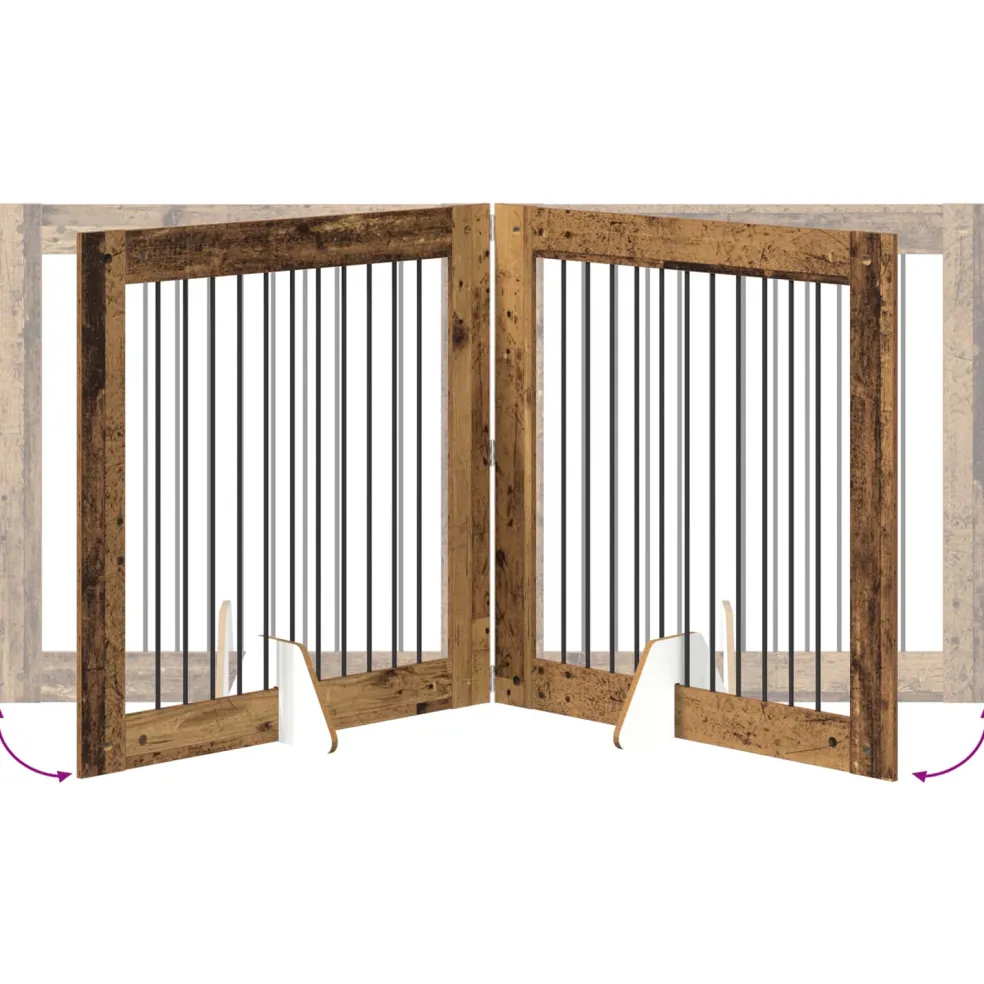 vidaXL Opvouwbaar hondenhek met standaards 2 st Oud hout 200,5 cm
