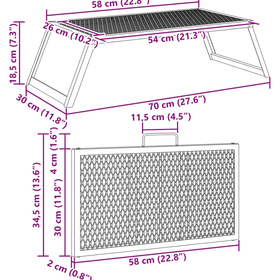 vidaXL Opvouwbare Camping Grill 58 x 31 x 2 cm Legeringen Staal Zwart