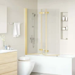 vidaXL Opvouwbare Douchewand Goud 130 x 138 cm ESG-glas en aluminium