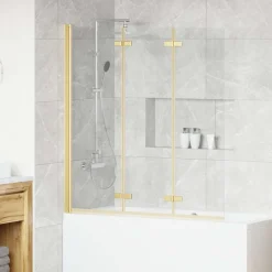 vidaXL Opvouwbare Douchewand Goud 130 x 138 cm ESG-glas en aluminium