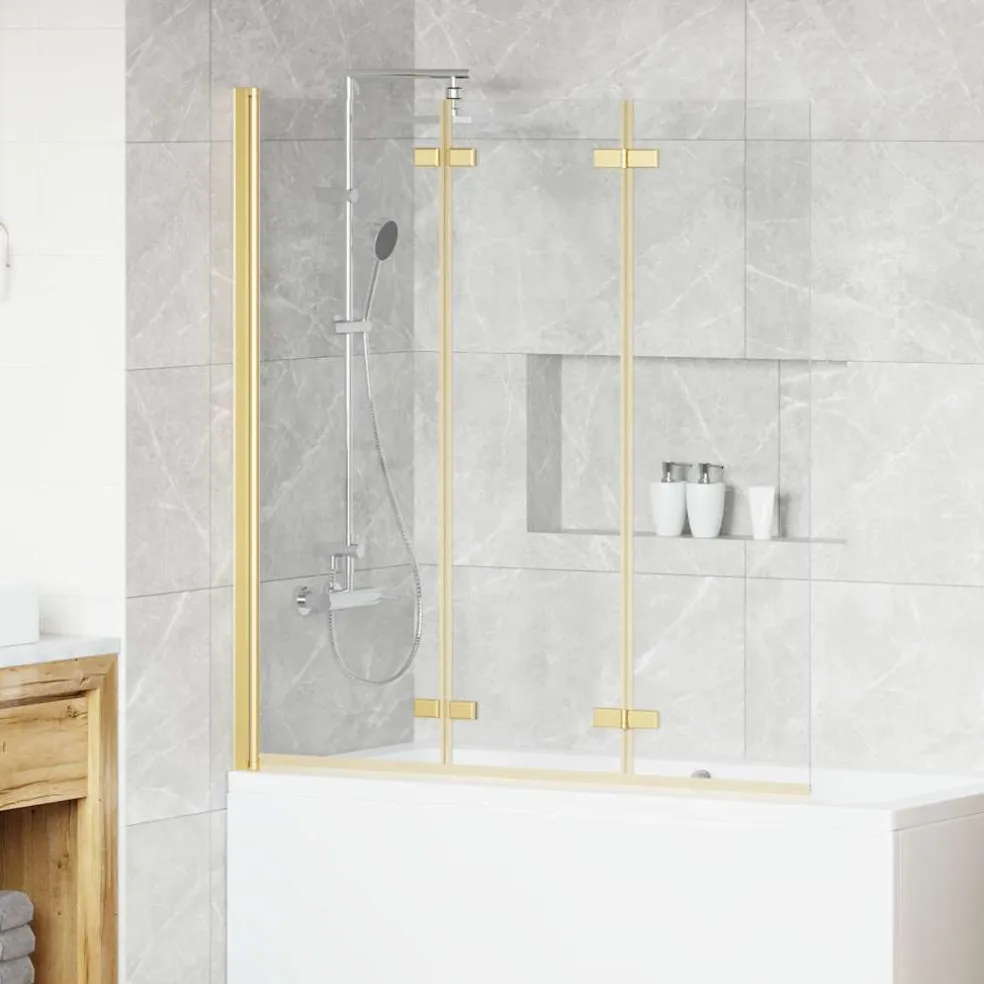 vidaXL Opvouwbare Douchewand Goud 130 x 138 cm ESG-glas en aluminium