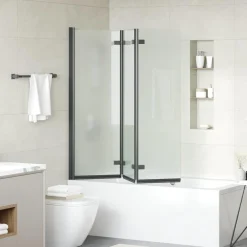 vidaXL Opvouwbare Douchewand Zwart 130 x 138 cm ESG-glas en aluminium