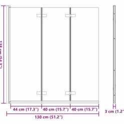 vidaXL Opvouwbare Douchewand Zwart 130 x 138 cm ESG-glas en aluminium