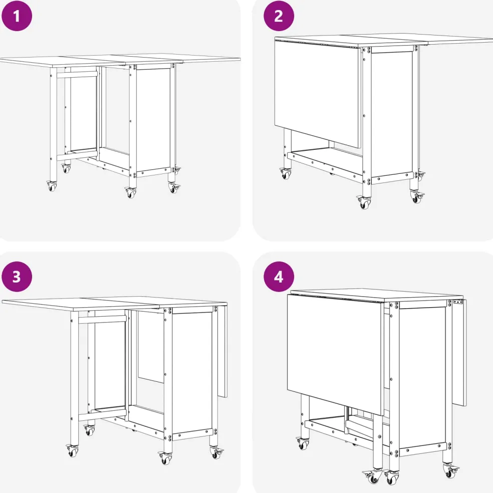 vidaXL Opvouwbare eettafel met wielen 130 x 80 x 76,5 cm staal PB