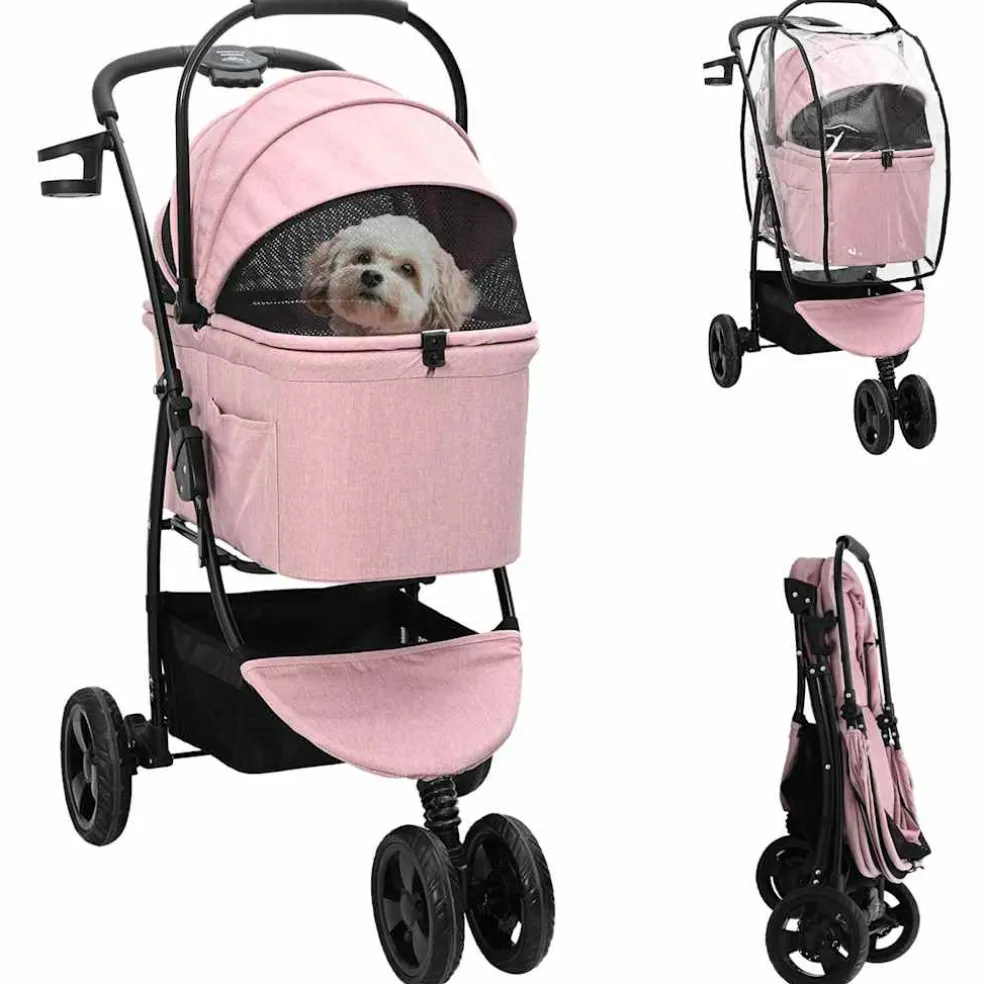 vidaXL Opvouwbare Huisdierenwagen Roze 78 x 54 x 101 cm Polyester