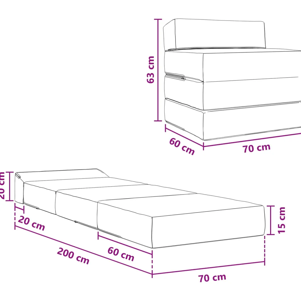vidaXL Opvouwbare slaapbank Lichtgrijs 70 x 60 x 63 cm Stof