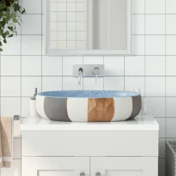 vidaXL Opzetwasbak ovaal 59x40x14 cm keramiek meerkleurig
