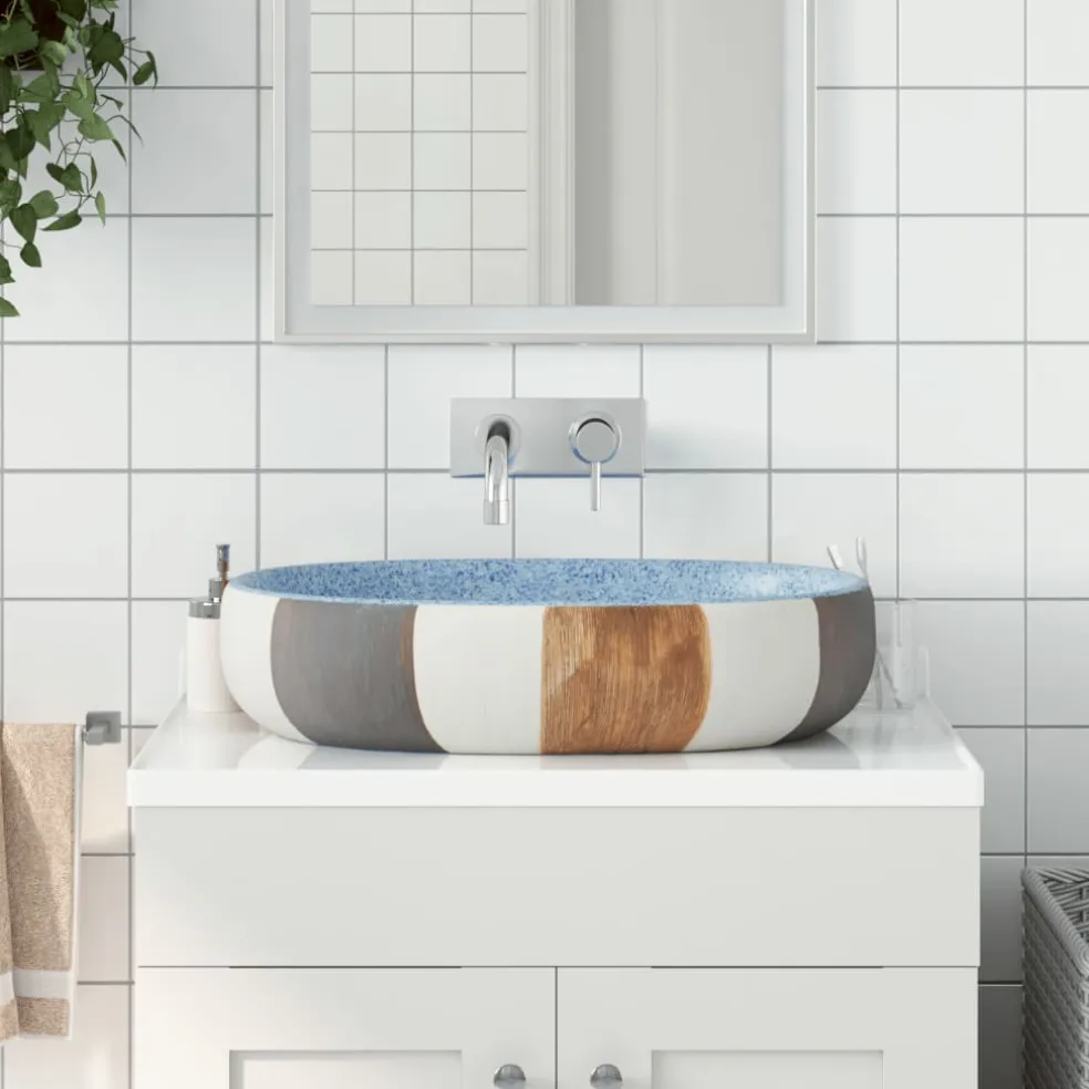 vidaXL Opzetwasbak ovaal 59x40x14 cm keramiek meerkleurig