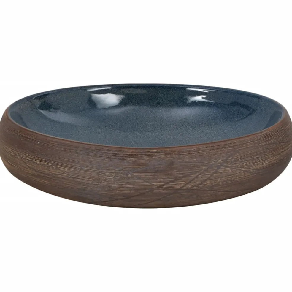vidaXL Opzetwasbak ovaal 59x40x15 cm keramiek bruin en blauw