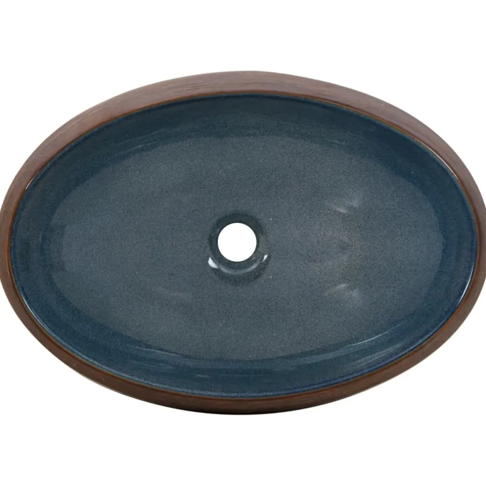 vidaXL Opzetwasbak ovaal 59x40x15 cm keramiek bruin en blauw