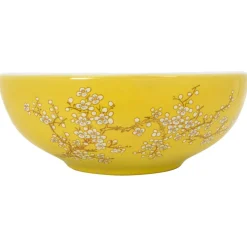 vidaXL Opzetwasbak rond Φ41x14 cm keramiek wit en geel