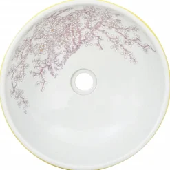 vidaXL Opzetwasbak rond Φ41x14 cm keramiek wit en geel