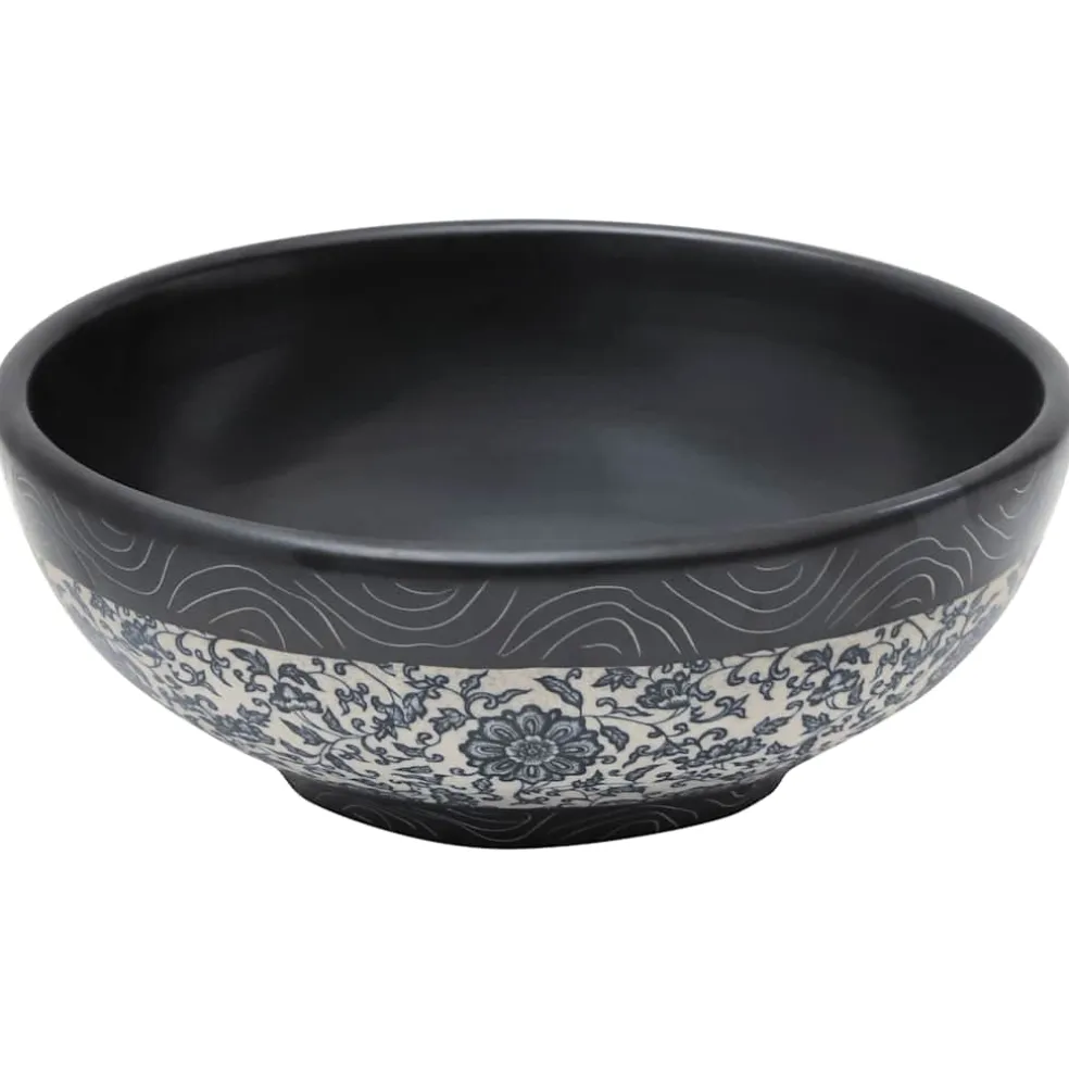 vidaXL Opzetwasbak rond Φ41x14 cm keramiek zwart en blauw