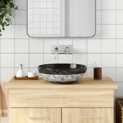 vidaXL Opzetwasbak rond Φ41x14 cm keramiek zwart en blauw